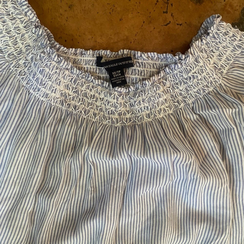 American Eagle Outfitters Light Blue and White Striped Blouse
